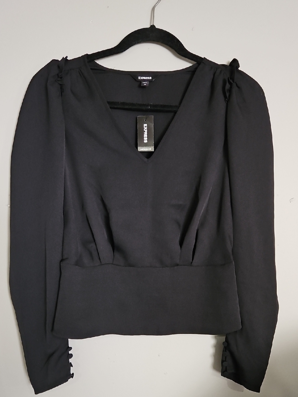 Express Black V-Neck Long Sleeve Peplum Blouse